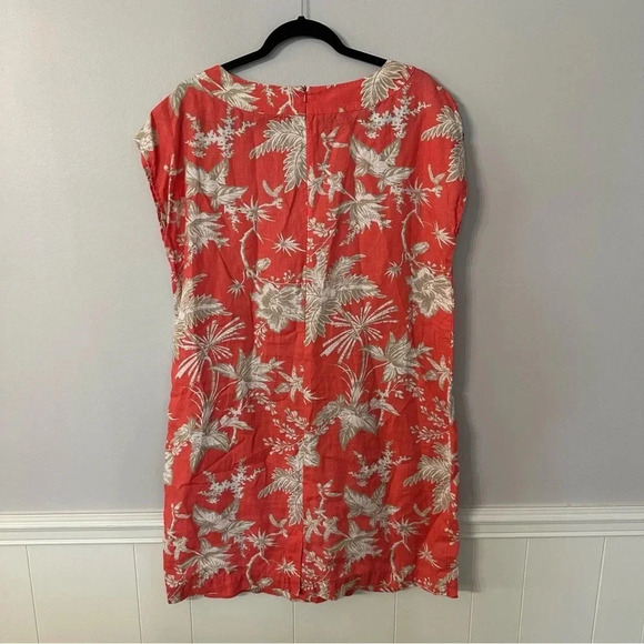 J. Jill Women's 100% Linen Floral Shift Dress in Coral with Cap Sleeves Sz M GUC - Picture 9 of 9